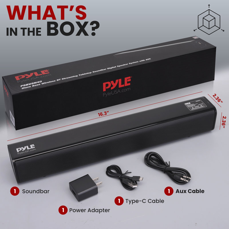 Barre de son Pyle Home Cinéma - Système audio sans fil Bluetooth avec entrées AUX, USB et Micro SD