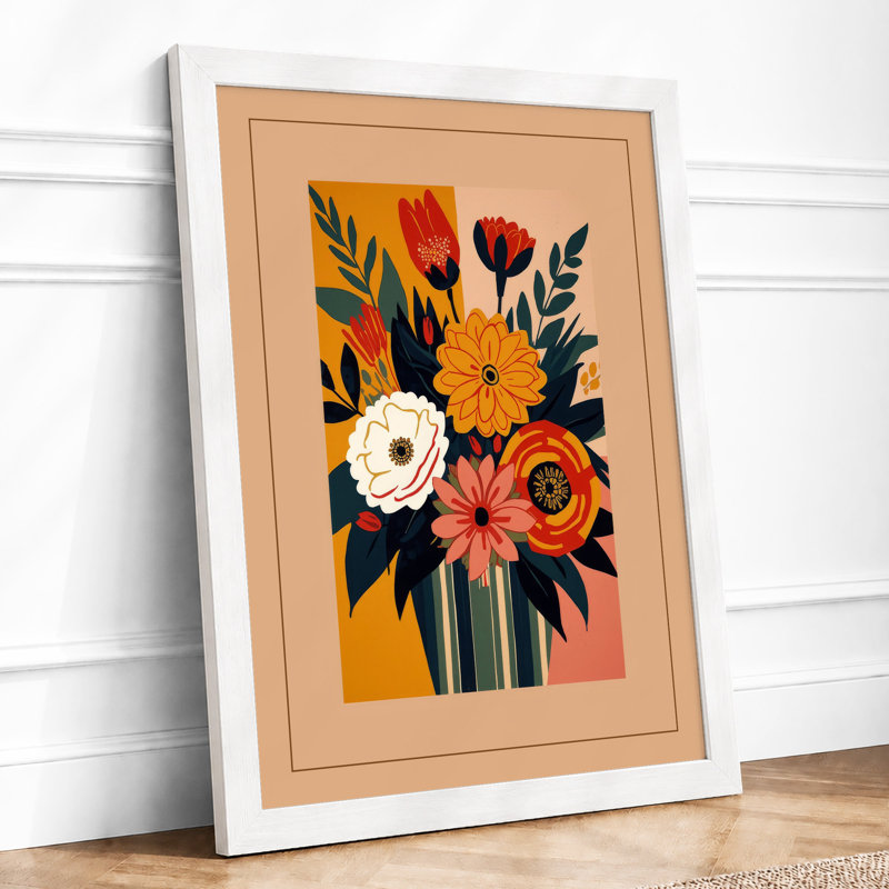 Striped Vase and Blooms Botanical - Framed Print, A4 - 29.7 x 21.0 cm, White