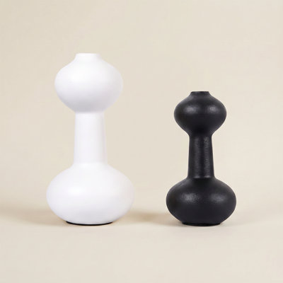 Matte Black and White Resin Vase Set of 2 — Abstract Gourd-Shape Sculptural Flower Vases for Modern Home Décor