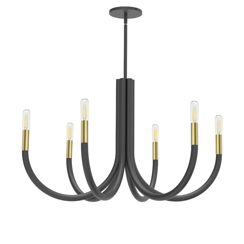 Wand Candle Style Classic / Traditional Chandelier, Matte Black/Aged Brass, 6, 17" H x 28" W x 28" D