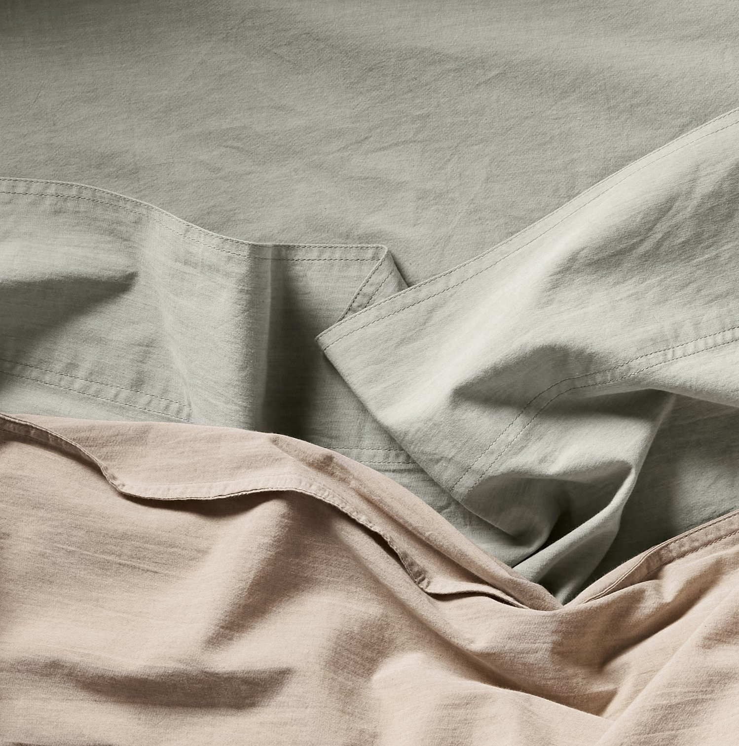 Organic Crinkled Percale 100% Cotton Percale Sheet Set, California King Sheet Set with 2 Pillowcases, Hazel Chambray