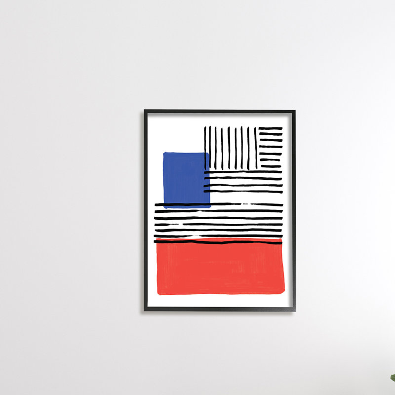 Bleus rouges, lignes audacieuses - impression, H 14 po x l 11 po, Giclée encadrée noir minuit