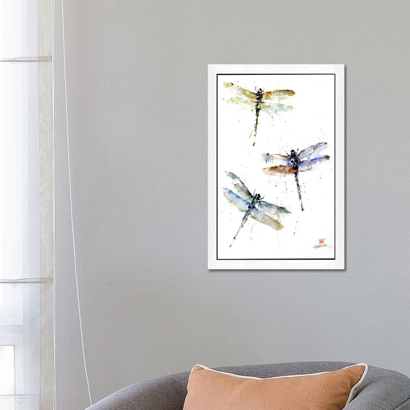 Dragonflies by Dean Crouser - Painting on Canvas, 66.04 cm H x 45.72 cm W, White Framed