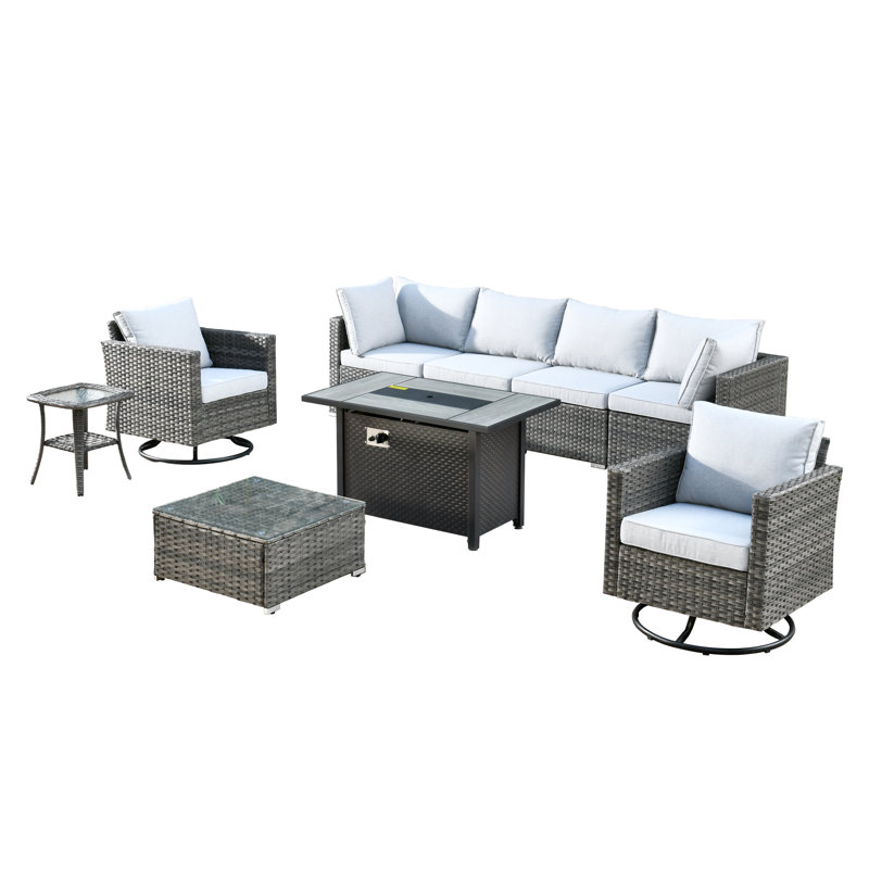 Outdoor Furniture 9 Pieces Set With Stove, Gray