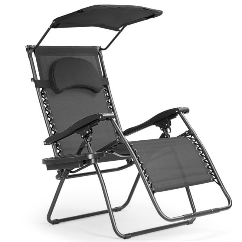 Black Steel Zero Gravity Recliner Chair with Canopy and Cup Holder