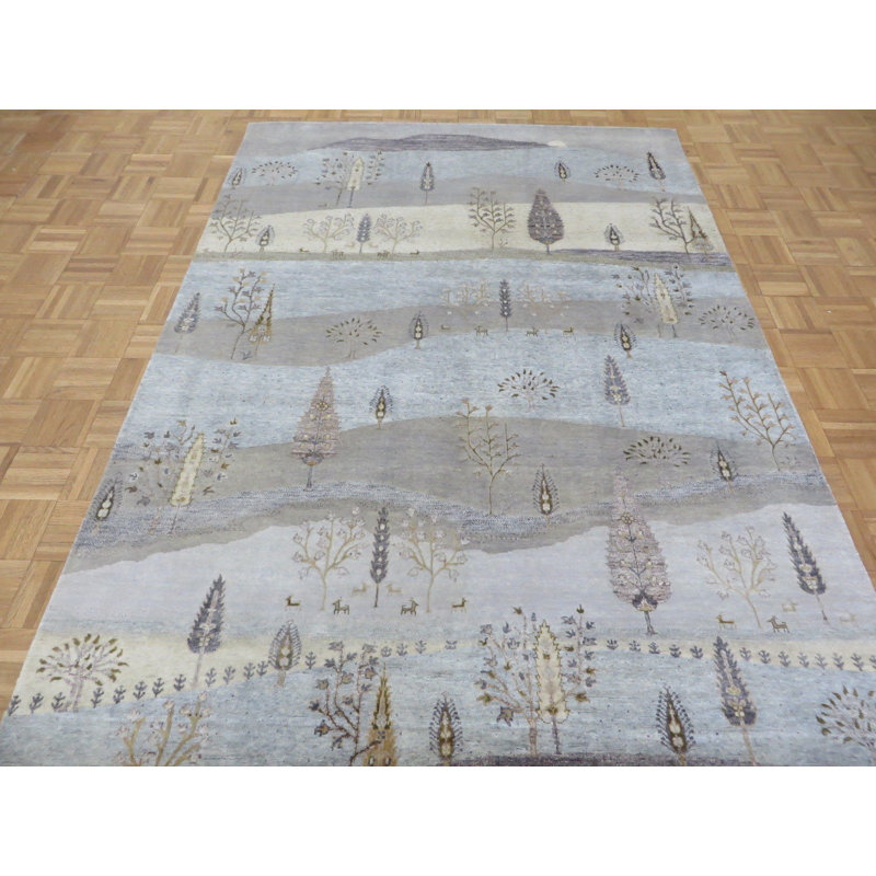 Tapis de surface en soie rectangulaire 5 pi 7 po x 7 pi 9 po one-of-kind-noué la main Dundressan