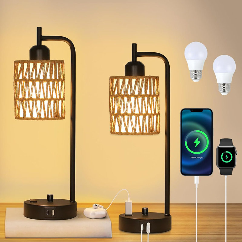Rattan Table Lamps Set Of 2, Black