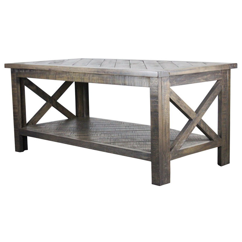 Ringe Solid Wood Top Coffee Table, Rustic Driftwood