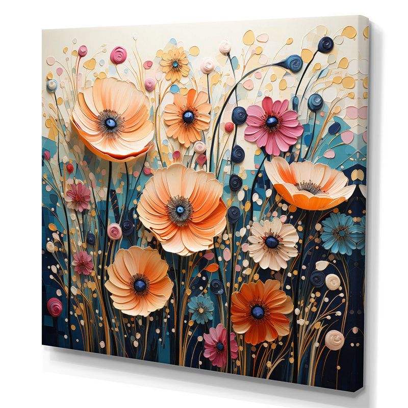 Motif abstrait pointillisme de fleurs sauvages sur toile, H 24 po x l 24 po x P 1 po, Toile tendue