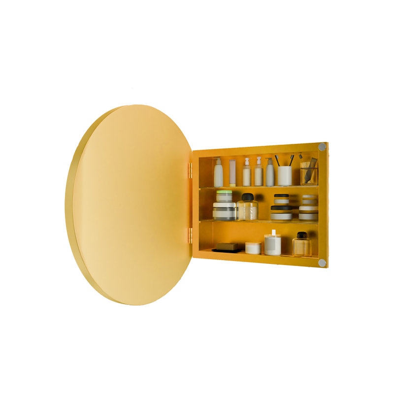 Armoire à pharmacie de salle de bain avec cadre rond en métal de 23,6 po, tablettes réglables, miroir, or mat, aucun assemblage requis, anti-buée et armoire dorée de 23,6 po, deux convenant à la décoration
