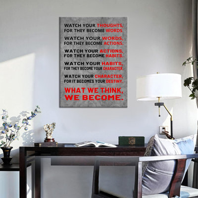 Citation inspirante de décoration murale - Regardez vos pensées devenir un citation, affiche de bureau moderne pour un espace de travail à domicile ou une chambre à coucher, art de motivation tendu pour un succès quotidien, 24 po x 18 po