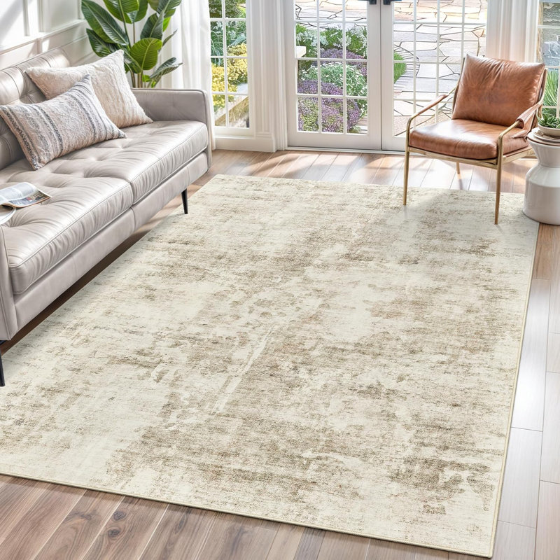 Tapis moderne lavable antidérapant (beige), Rectangulaire 8 pi x 10 pi