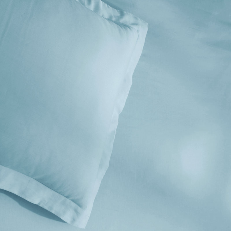 Ensemble de housse de couette unie en mélange de coton égyptien 300 fils avec taies décoratives, Bleu clair