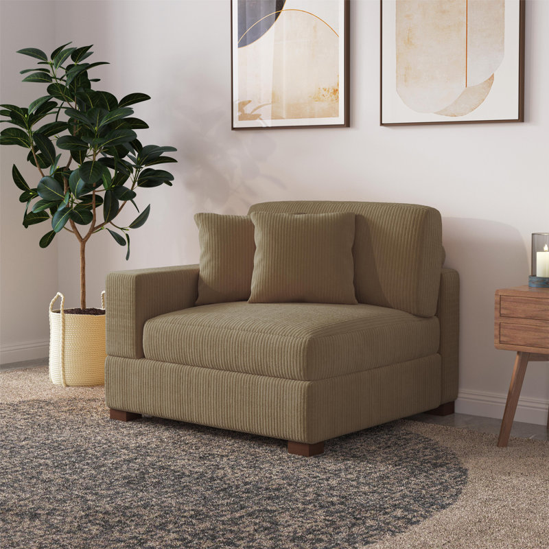 Milbrey Armchair with Cushioned Back, Camel, Corduroy
