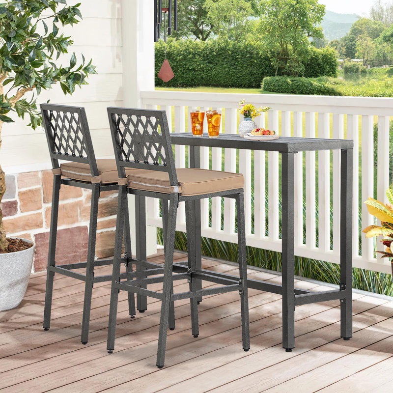 2 - Person Patio Dining Set with Rectangular Table , Cushions Included, Gray, 46.8" L x 15.6" D x 36.97" H
