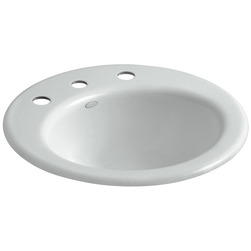 Radiant Metal Circular Drop-In Bathroom Sink with Overflow, Biscuit, 8" Center