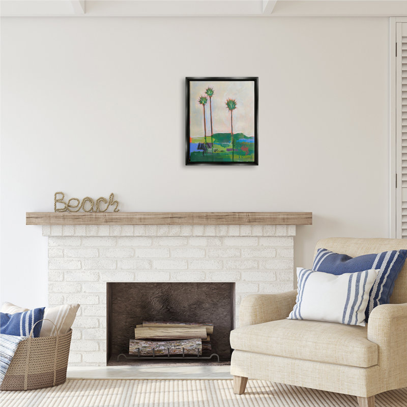 Modern Palm Trees Landscape Abstract Canvas Print with Black Frame