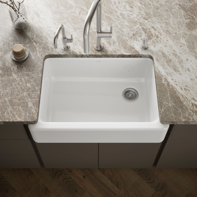Whitehaven 33" x 22" Self-Trimming Under-Mount Single-Bowl Kitchen Sink with Tall Apron, White