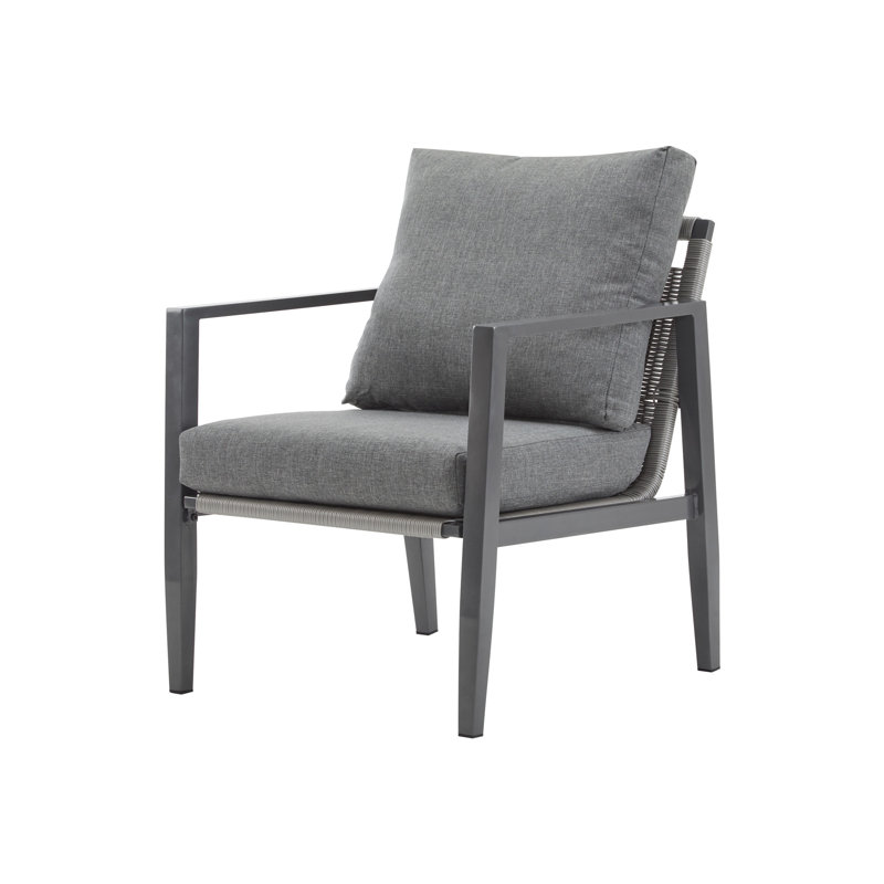 Aluminum Lounge Chair With Sleek Rope Accents And Comfortable Cushions, Perfect For Modern Outdoor And Indoor Spaces, Gray, 1