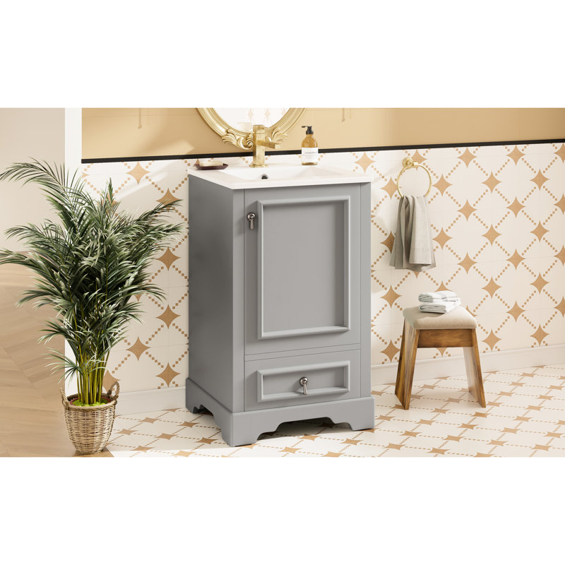Meuble-lavabo de style moderne de 20 po avec poignée en alliage d'aluminium, charnières à fermeture douce et support de rangement pour porte