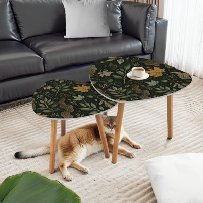 Triangle Nesting Coffee Table Set of 2 Real tree forest camouflage seamless design for hunting military End Table Modern Minimalist Side Table Set for Living Room Bedroom
