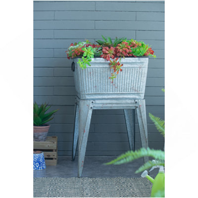 20.5X20.5X21" Large Perryman Galvanized Tub On Stand, For Plant Pot/Planter/ Metal Ice Buckets