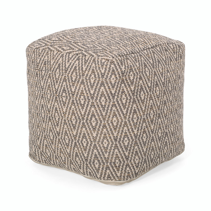 Daisia Upholstered Pouf, Beige/Yellow Fabric