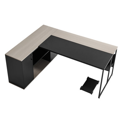 Bureau de direction en L, grande table de bureau moderne avec tiroirs et armoire de rangement, table de direction en bois robuste avec support pour unité centrale, capacité de charge de 350 lb, assemblage facile, pour une étude de travail