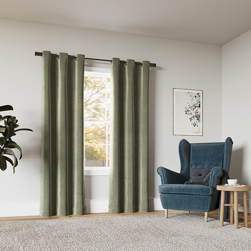 Cascade Pleated Velvet Blackout Grommet Curtain Panel, 40" W x 84" L, Sage Green