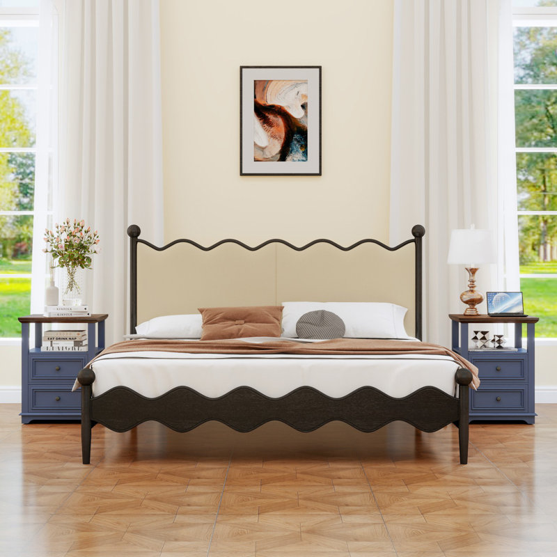 Tables de chevet 2 tiroirs avec rangement et prises intégrées Lark Manor Deiren, Bleu, Ensemble de 2
