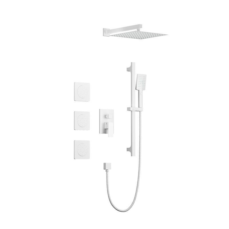 Shower System With Shower Head, Hand Shower, Slide Bar, Bodysprays, Shower Arm, Hose, Valve Trim, And Lever Handles