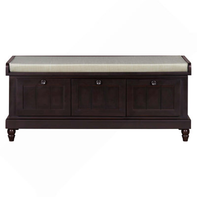 Classic Fluted Shoe Bench With Cushion And 3 Drawers For Living Room, Entryway, And Hallways
