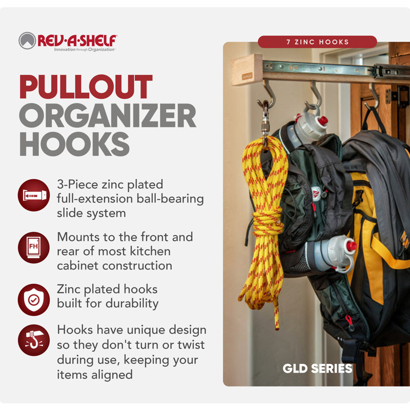 Rev-A-Shelf Pullout Pot and Pan Hook Organizer for Base Kitchen Cabinets , 22 inches
