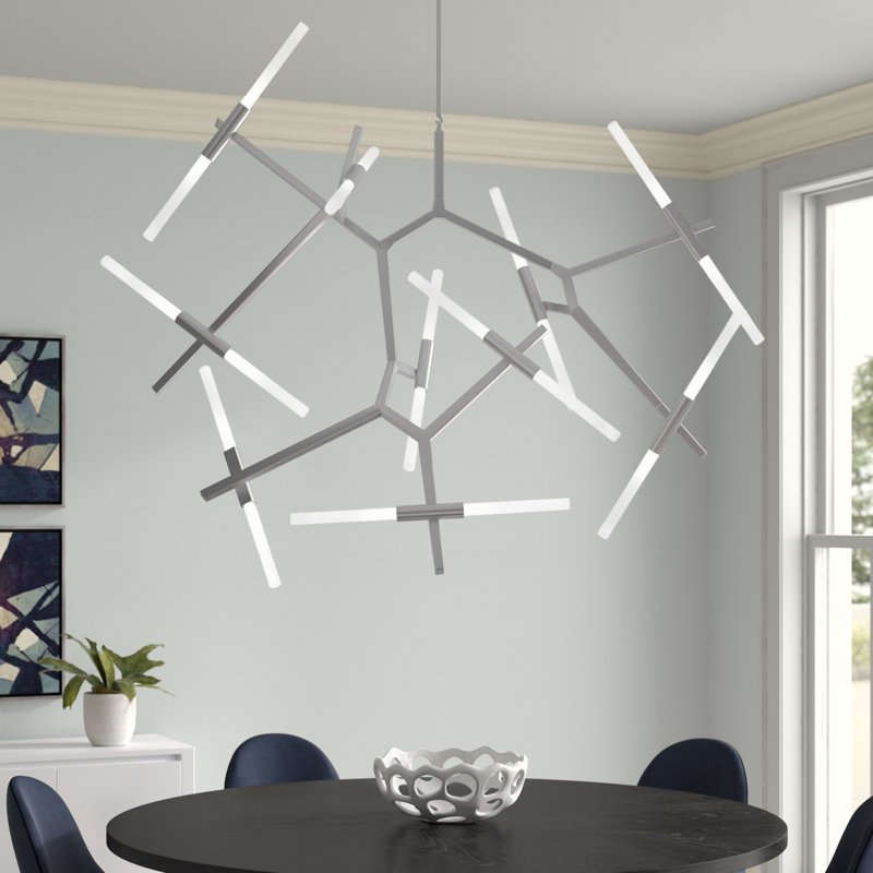 Dejong 20 - Light Dimmable Sputnik Modern Linear Chandelier, Matte Chrome