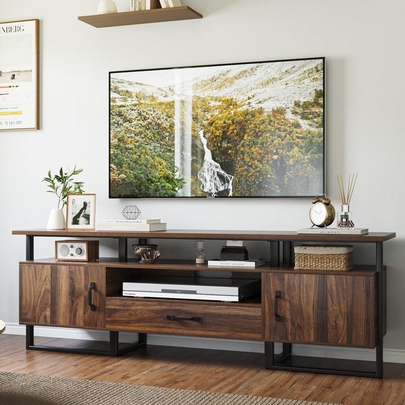 Meuble télé pour téléviseur de 75 po de style Mid-Century avec console de télévision industrielle