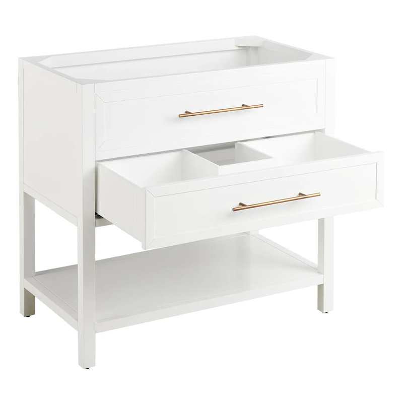 36" Robertson Single Bathroom Vanity Set with Rectangle Undermount Sink, Feathered White Quartz, White, Single Hole