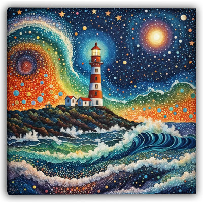 Phare galaxie - paysage marin cosmique vibrant