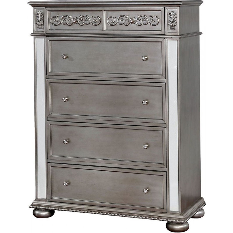 Commode 5 tiroirs Madson, Argent