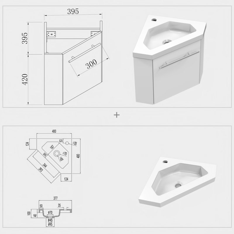 Nyvea 395 mm Wall Mounted Cloakroom Vanity with Drop In Resin Basin, White