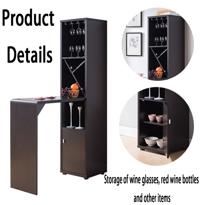 Bar Cabinet With Extended Table,Wine Bottle Compartment