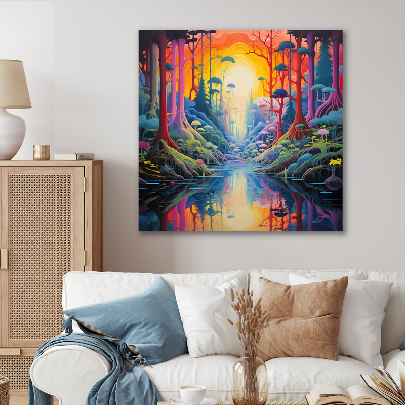 «Divine Dreams Sun Rising Cosmic Forest River I», reproduction sur toile, H 24 po x l 24 po x P 1 po, Toile tendue
