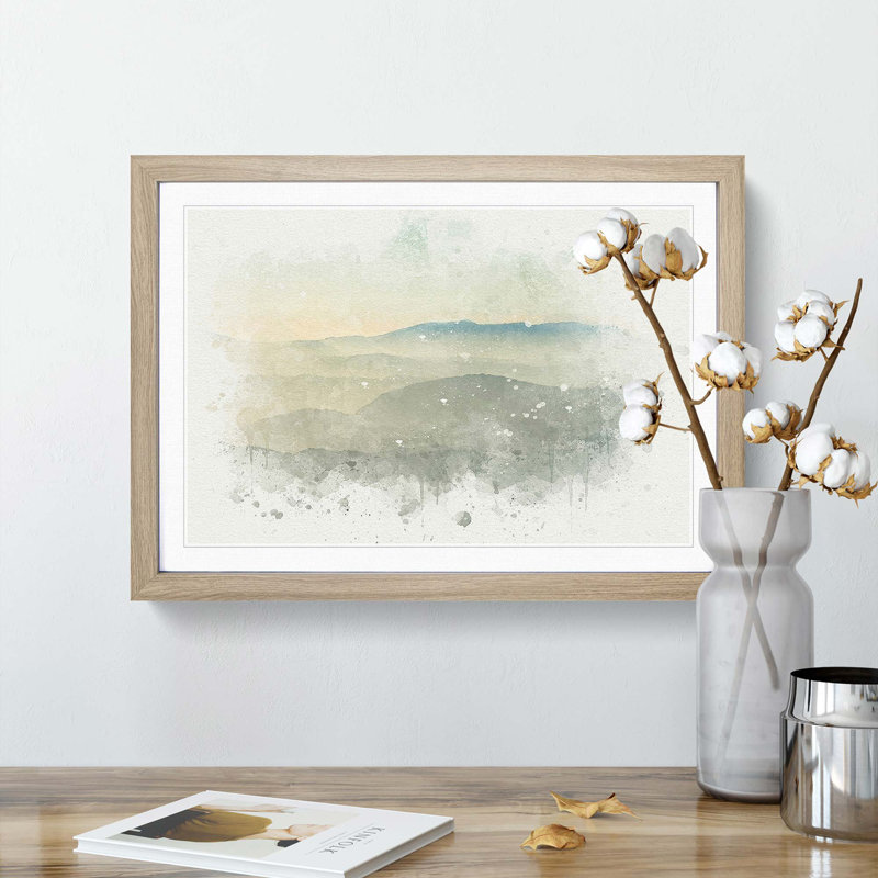 Mist over Snowdonia in Wales - Picture Frame Graphic Art Print, Oak Framed, 27cm H x 36cm W x 2cm D