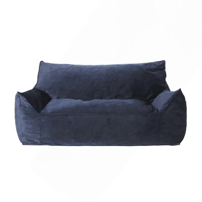 Fila Velveteen 2-Seater Oversized Bean Bag Chair With Armrests, Dark Blue