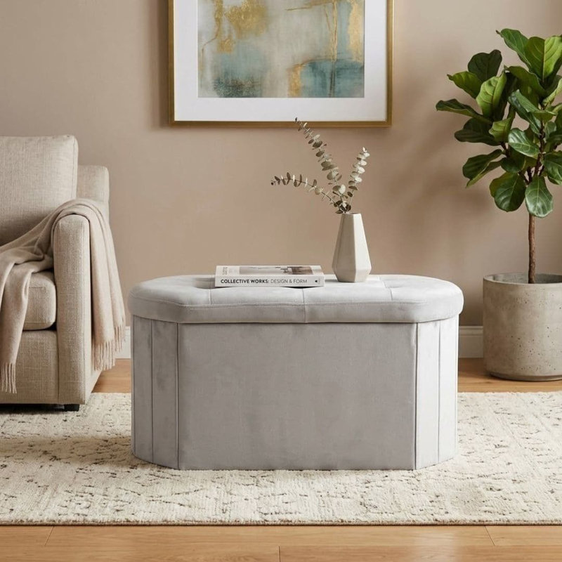 110cm Wide Velvet Oval Footstool Ottoman, Grey