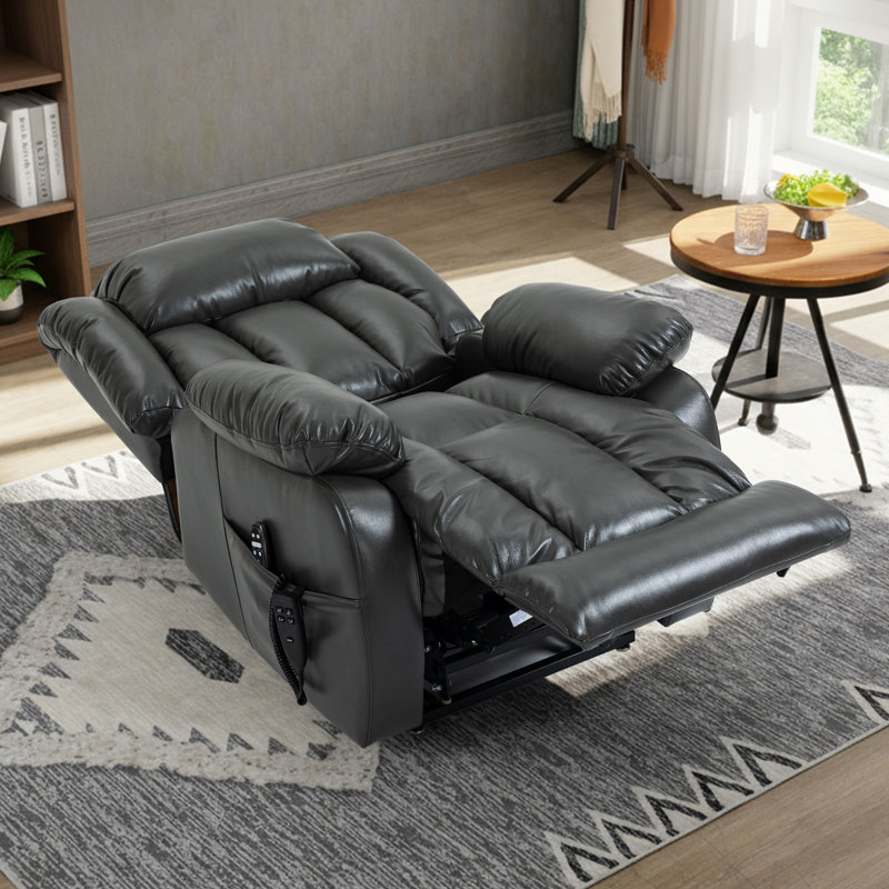 Dual Motor Power Lift Recliner With Heat And Massage Faux Leather, Faux Leather Gray