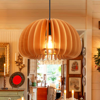 Yingst Harukazu 1 - Light 16.73" Black/Brown Single Dome Farmhouse Vintage Pumpkin Pendant Light for Dining Room, Kitchen Island, Living Room, Bedroom