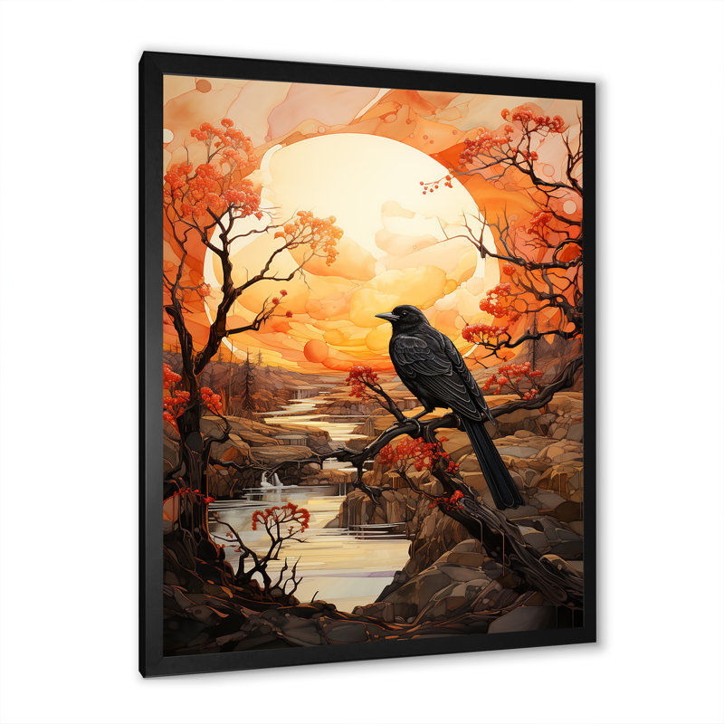 Décoration murale oiseau oiseau silhouette lune - animaux, Cadre photo noir, H 20 po x l 12 po x P 1 po