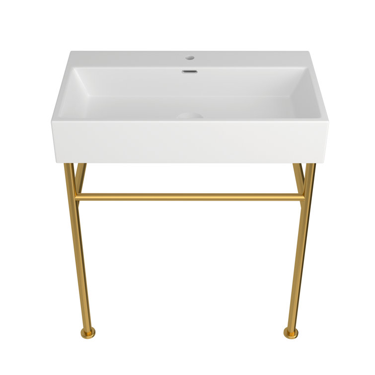 30"L x 16-1/2"W Ceramic Rectangular Console Bathroom Sink with Faucet Hole and Overflow