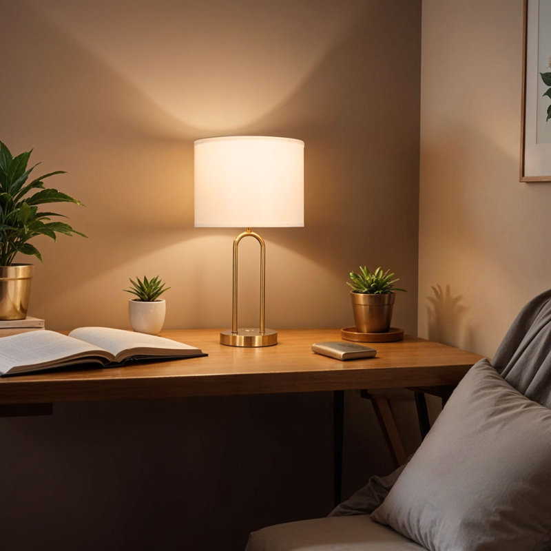  Isla Table Lamp with White Linen Shade, Gold