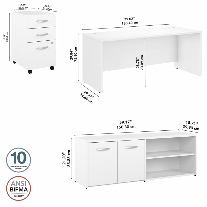 StudioC 3 Piece Computer Desk Office Set, White